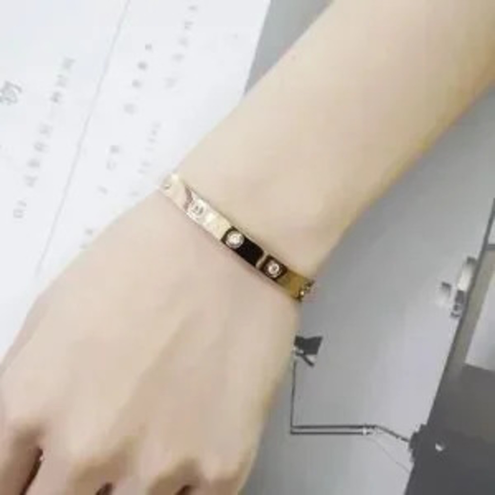 18K Gold Diamond Full Drill Love Inspired Bracelet Bangle Cuff No Fade Stackable